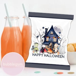 Halloween-traktatiepakket, A4 afdrukbare JPG, Trick Or Treat-tas, Happy Halloween-snoepzakje, spookhuis, instant digitale download