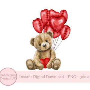 Teddybeerballonnen Valentijnsdag PNG, Valentine-teddybeer sublimatieontwerp, baby's eerste Valentijnsdag T-shirtontwerp, digitale download