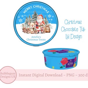 Merry Christmas Santa & Reindeer Chocolate Tub Lid Design, PNG,Printable Chocolate Candy Tub Lid, Christmas Sticker,Instant Digital Download