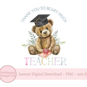 Muito obrigado, professor, PNG, design de sublimação de urso, cartão de agradecimento ao professor, etiqueta de presente para professor, download digital instantâneo