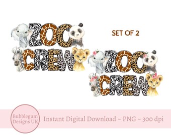2 x Animais de Safári da Equipe do Zoológico PNG, Design de Sublimação para Camisetas Infantis, Camisetas de Safári Combinando para Irmãos, Animais do Zoológico, Download Digital Instantâneo