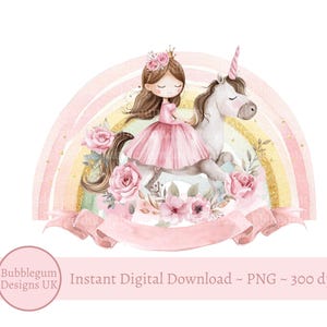 Princesa rosa arco-íris PNG, design de sublimação de aniversário de princesa, camiseta de aniversário de menina, cartão de aniversário de princesa, download digital instantâneo