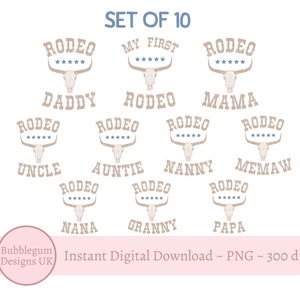 10 x pack familial mon premier rodéo, PNG, anniversaire sublimation, sublimation t-shirt cow-boy, conception de t-shirt cow-boy, téléchargement immédiat