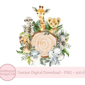Safari babydieren leeg logboek segment PNG, aquarel babydieren, verjaardag T-shirt sublimatie ontwerp, wilde dieren, instant digitale download