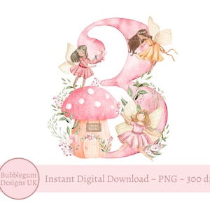 Rosa Fee-Toadstool Nummer 3 PNG, Feen Sublimationsdesign, Fee-Geburtstags-Party Dekor, Fairy Party, sofortiger digitaler Download
