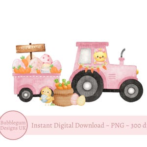 Conception de sublimation de tracteur de Pâques rose, tracteur de ferme de Pâques PNG, chemise de Pâques pour filles, tracteur de ferme d'oeufs de Pâques, téléchargement numérique immédiat