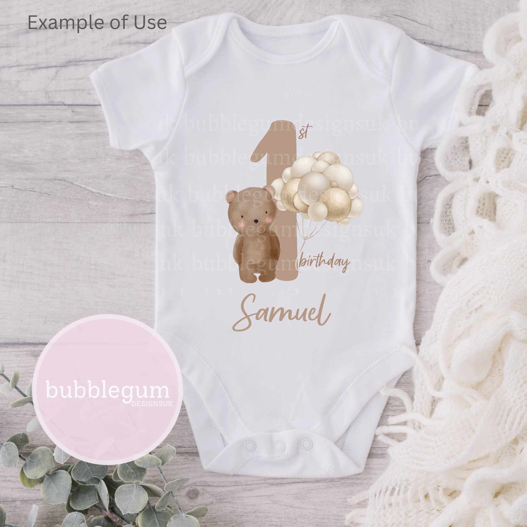 Teddy Bear 1st Birthday Balloons PNG, First Birthday Sublimation Design ...