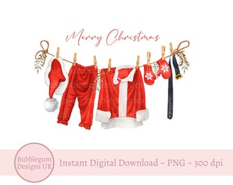 Frohe Weihnachten Santa Anzug Weihnachten Kleidung Wäscheleine Design, PNG, Festliche Wäscheleine Design, Sofortiger digitaler Download