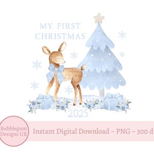 Blue My First Christmas 2025 PNG, Baby&#39;s 1st Christmas Sack Sublimation Design, Christmas Eve Box, Baby Keepsake, Instant Digital Download