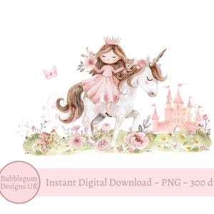 Princesse rose & château PNG, sublimation d'anniversaire de princesse, T-shirt d'anniversaire de fille, carte d'anniversaire de princesse, téléchargement numérique instantané