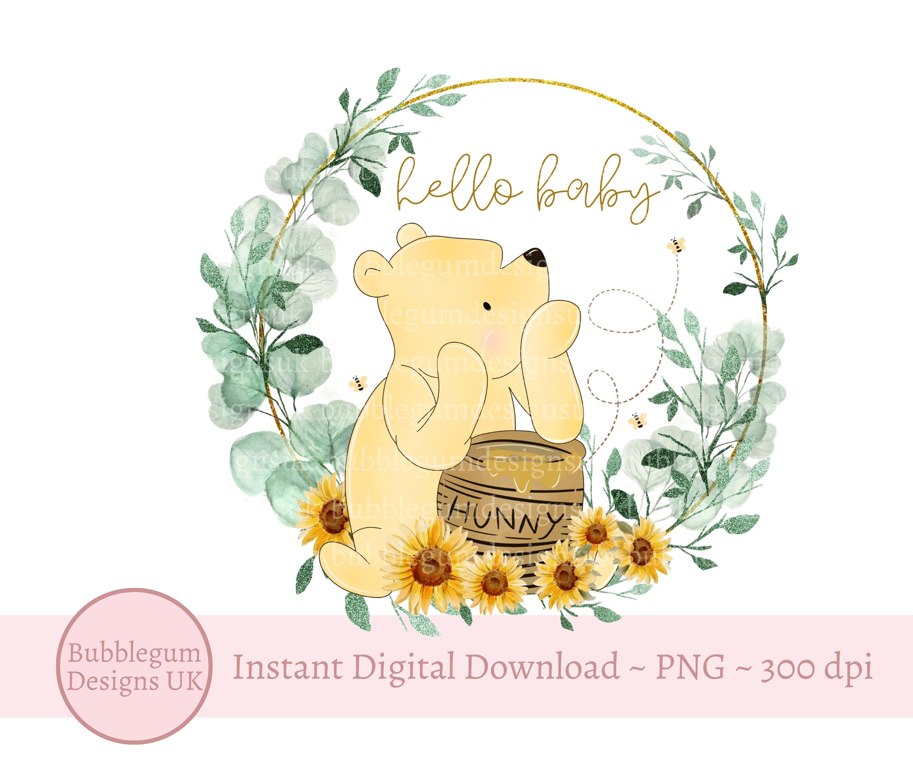 シーグラスアート くまさんひまわり♪お取り置き中です(⋆ᴗ͈ˬᴗ͈)” クラシックなくまのプーさん Hello Baby ひまわりリース PNG