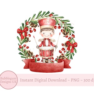 Christmas Drummer Boy-krans sublimatie, PNG, Drummer Boy, kerstavond boxtopper, kerstkaart, zakontwerp, instant digitale download