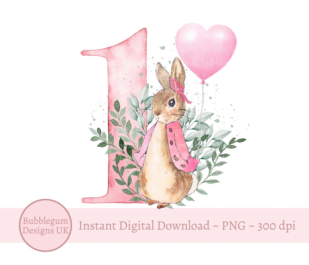 Flopsy Bunny 1st Birthday Pink Balloon PNG, Flopsy Bunny Sublimation ...