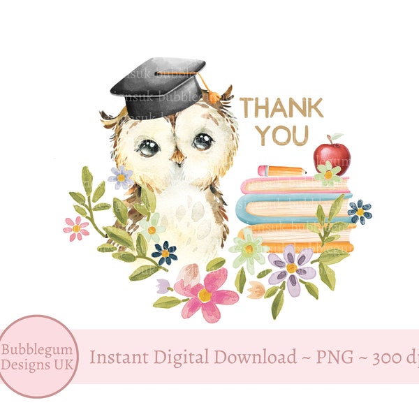 Wise Owl Teacher Thank You PNG, Sublimation Design, Teacher Appreciation Owl Design, Pink Floral, Mug Sublimation, Instant Digital Download