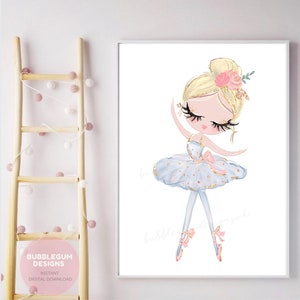 8 x 10" Ballerina Nursery Wall Art Print, Printable Art, Ballet Print, Girls Bedroom Decor, Ballet Dancer Print,Instant Digital Download