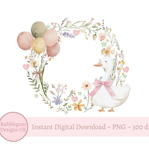 Couronne florale de petite oie PNG, rose anniversaire oie sublimation Design, clipart Silly Goose, tendance Silly Goose, téléchargement immédiat