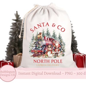 Weihnachten Santa & Co Roter Zug PNG, Weihnachtssack Design, Weihnachtstasse Sublimation, Nordpol Express Lieferung, sofortiger digitaler Download