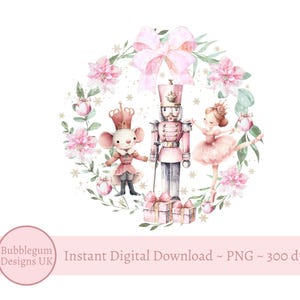 Coroa de quebra-nozes rosa PNG, design de sublimação de quebra-nozes, design de saco de Natal, enfeite de Natal, cartão de Natal, download digital instantâneo