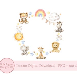 Safari-Tierkranz PNG, Safari-Sublimationsdesign, Jungen-Geburtstagskarten-Design, Safari-Party, Safari-Tiere, sofortiger digitaler Download
