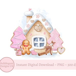 Pink Gingerbread Cookie Cottage PNG, Clipart Bożonarodzeniowy, Ciasteczka Bożonarodzeniowe, Różowe Boże Narodzenie, Sublimacja Świąteczna, Natychmiastowe Pobieranie Cyfrowe