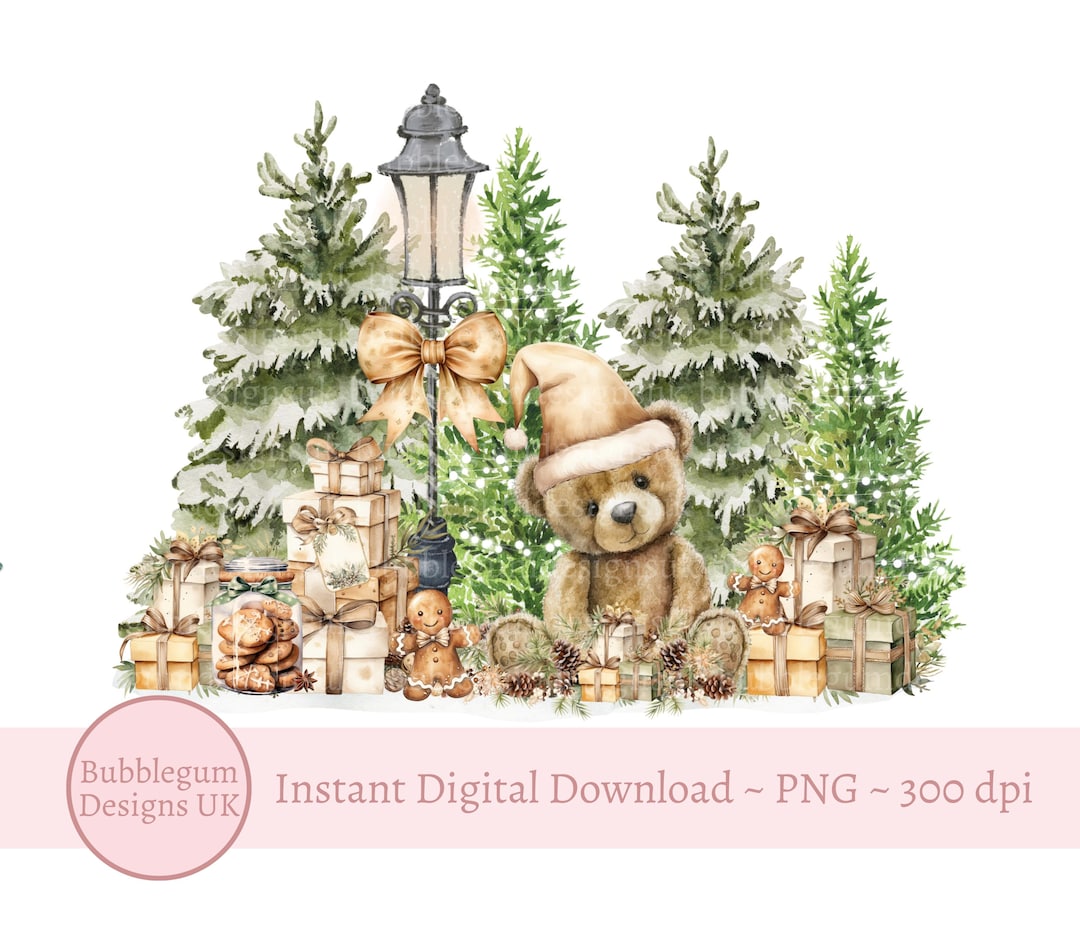 Gold Bear Woodland Christmas PNG, Christmas Bear Sublimation Design ...