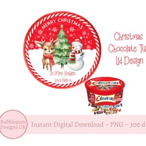 Frohe Weihnachten Schneemann & Hirsch Schokolade Wanne Deckel Design, PNG, druckbare Praline Wanne Deckel, Weihnachtsaufkleber, sofortiger digitaler Download