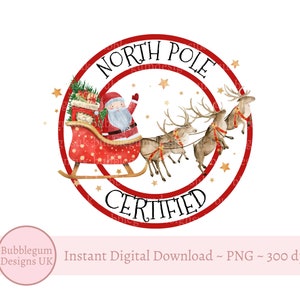 Noordpoolgecertificeerd, kerststickerontwerp Santa Mail, Santa Post, kerstbriefstempel, png, sublimatie, directe digitale download