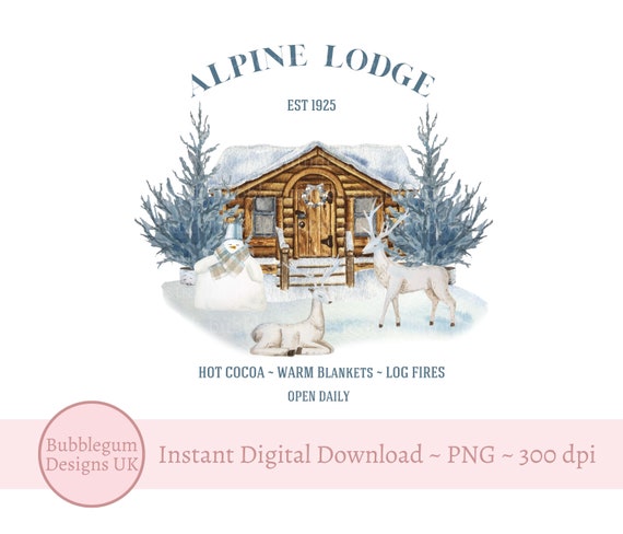 Alpine Lodge PNG, Snowy Christmas Lodge PNG, Rustic Holiday PNG,  Sublimation, Christmas Decor, Instant Digital Download 