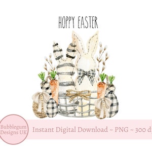 Hoppy Easter Bunny Basket PNG, Spring Bunnies, Carrots, Easter Eggs, Farmhouse Easter Sublimation Design, Instant Digital Download