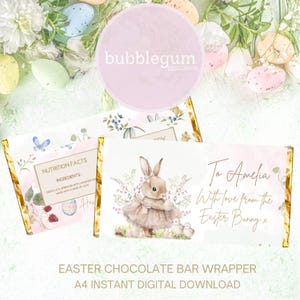 Emballage de barre de chocolat de Pâques imprimable, conception de lapin de Pâques ballerine des bois, emballage de barre de chocolat 1,55 oz (100 g), téléchargement numérique instantané