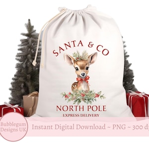 Santa & Co Christmas Deer PNG, Design di sublimazione di renne, Design di sacco di Natale, Sublimazione di renne, Download digitale istantaneo