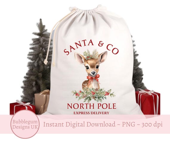 Santa & Co Christmas Deer PNG,  Reindeer Sublimation Design, Christmas Sack Design, Reindeer Sublimation, Instant Digital Download