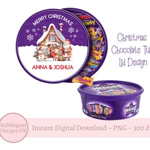 Frohe Weihnachten Santa Haus Schokolade Wanne Deckel Design, PNG, druckbare Praline Wanne Deckel, Weihnachtsaufkleber, sofortiger digitaler Download