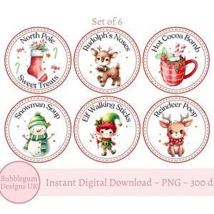 Noordpool kersttraktaties set png, kerstsnoepset, stickers, leuk kerstlabel, kerstavonddoosvuller, instant digitale download