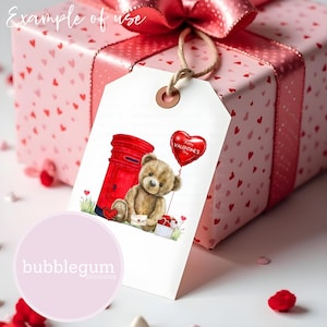 Orsetto di San Valentino e cassetta postale PNG, orso di San Valentino a sublimazione, orso a forma di cuore, biglietto di San Valentino per bambini, download digitale istantaneo