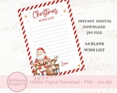 Christmas Wish List, A4 Santa Christmas Letter, Father Christmas Letter, JPG, North Pole Wish List, Instant Digital Download
