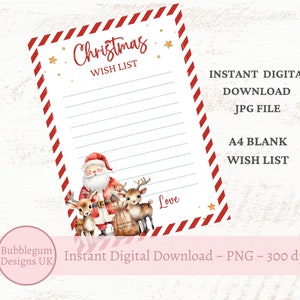 Weihnachtswunschliste, A4 Nikolaus-Weihnachtsbrief, Weihnachtsmannbrief, JPG, Nordpol-Wunschliste, sofortiger digitaler Download