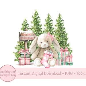 Mein 1. Weihnachten Pink Bunny Woodland PNG, Pink Rabbit Sublimation, Heiligabend Box Topper, Santa Sack Design, sofortiger digitaler Download