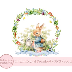 Blue Rabbit Easter Wreath PNG, Bunny Sublimation Design, Easter Card Design, Easter T -shirt Design, Baby Bunny, Instant Digital Download