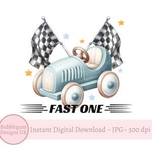 Fast One Racing Car 1er anniversaire PNG, Design en sublimation de voiture de course, décoration de fête pour le premier anniversaire des garçons, Fast One thème, téléchargement immédiat