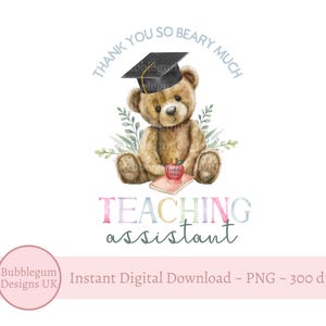 Muito obrigado, assistente de ensino, PNG, sublimação de urso, cartão de agradecimento ao professor, etiqueta de presente, download digital instantâneo