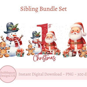 Weihnachtsmann Schneemann Geschwister Bundle-Set, 1.Weihnachten Roter Weihnachtsschneemann PNG, Erstes Weihnachten, 1.Weihnachten Sublimation, Sofortiger digitaler Download