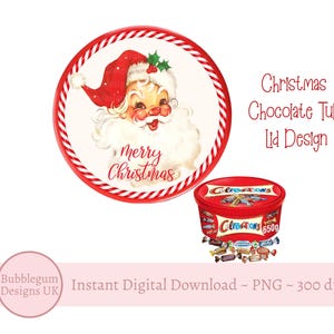 Merry Christmas Vintage Santa Chocolate Tub Lid Design, PNG,  Printable Chocolate Candy Tub Lid, Santa Sticker, Instant Digital Download