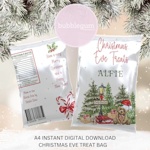 Pakiet smakołyków Candy Cane Lane Bear Christmas Eve, A4 do druku JPG, woreczek na przekąski Christmas Eve, pudełko smakołyków Christmas Eve, natychmiastowe pobieranie cyfrowe