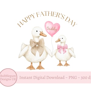Happy Father's Day Daddy PNG, Pink Goose Vaderdag sublimatieontwerp, Vaderdagkaart, 1e Vaderdag, instant digitale download