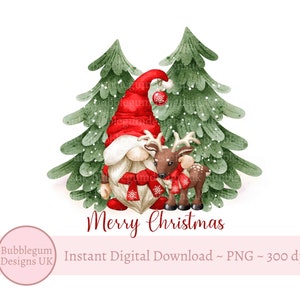 Christmas Reindeer & Gnome PNG, Christmas Gnome Clip Art, Holiday Sublimation, Cute Holiday Reindeer,  Instant Digital Download