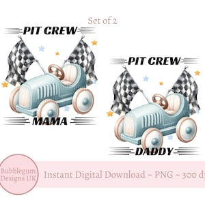 Pit Crew Mama & Daddy Blue Racing Car Birthday Tee PNG, design de sublimação de carro de corrida, design de camiseta de aniversário de família, download digital instantâneo