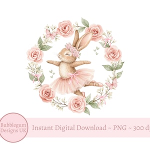 Coroa de coelho tutu de bailarina rosa rosa PNG, design de sublimação de coelho, decoração de festa de aniversário de meninas, coelho de balé, download digital instantâneo