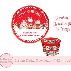 Christmas Eve Treats Chocolate Tub Lid Design, PNG,  Printable Chocolate Candy Tub Lid, Merry Christmas Sticker,  Instant Digital Download