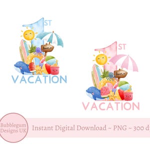 Pink Blue First Vacation PNG, Beach Vacation Design, Holiday Shirt Sublimation Design, My First Holiday, Beach Tee, Instant Digital Download